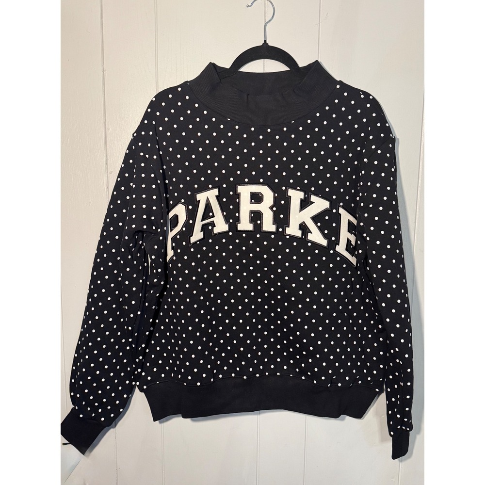 Parke New York Polka Dot Logo Sweatshirt Black White Cotton S/M NEW